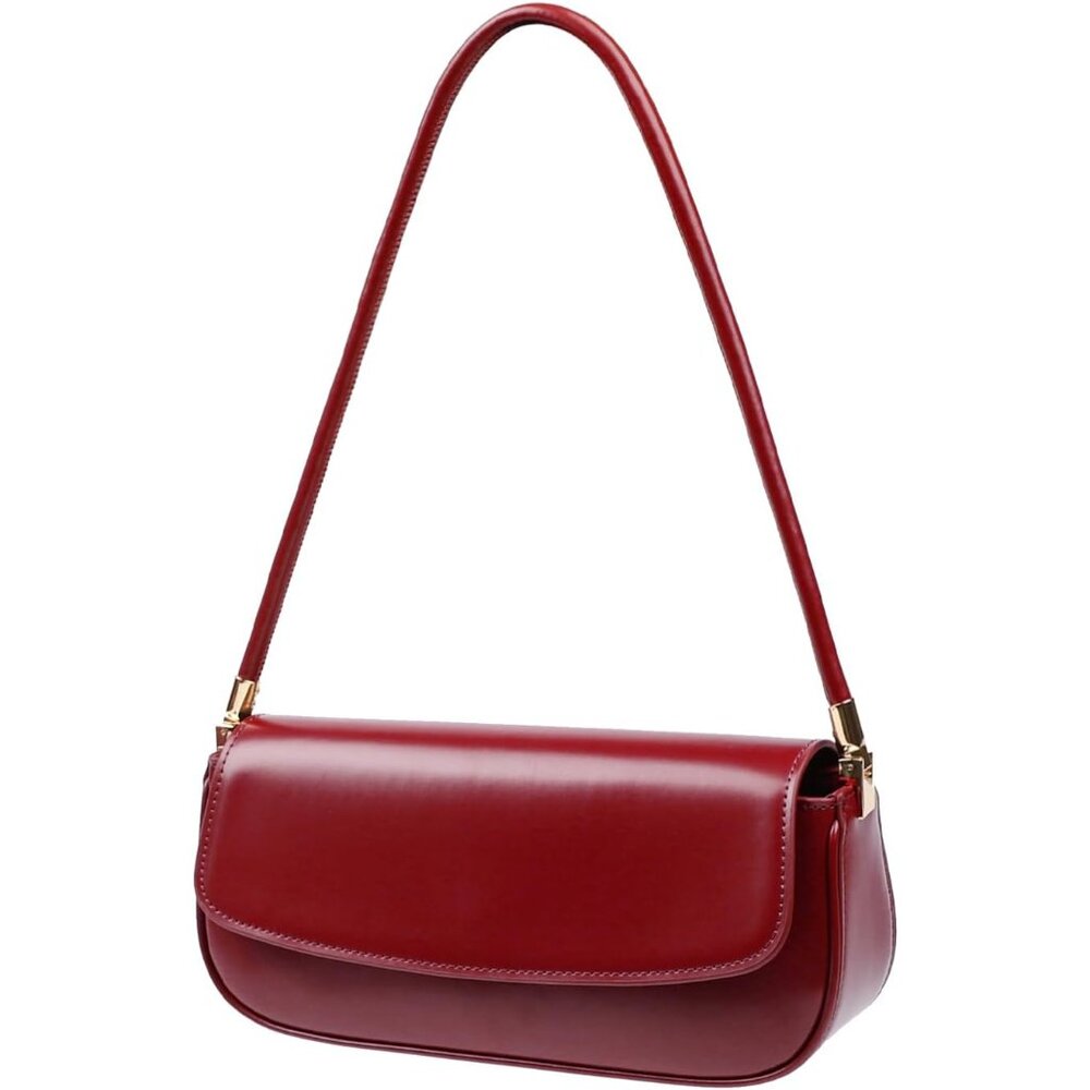Women’s Mini Wine-Red Leather Shoulder Bags Versatile Handbags with Magnetic Clo